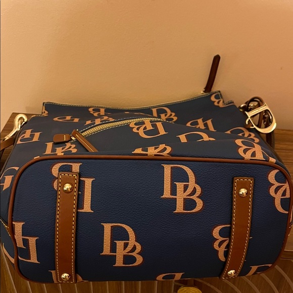 Dooney and Bourke Blue and Tan Logo Shoulder Bag - Picture 6 of 6